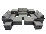 Fimous Outdoor Love Sofa Coffee Table Set Garden Rattan Furniture Set 10 Seater with 4 Stools 2 Side Tables Dark Grey