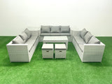 Fimous Rattan Garden Outdoor Furniture Set 11 Seater Garden Sofa Oblong Coffee Table Set with 2 Small Footstool Side Table Light Grey Mixed