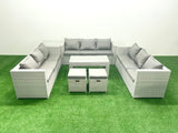 Fimous Rattan Garden Outdoor Furniture Set 11 Seater Garden Sofa Oblong Coffee Table Set with 2 Small Footstool Side Table Light Grey Mixed