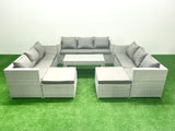 Fimous Rattan Garden Outdoor Furniture Set 11 Seater Garden Sofa Oblong Coffee Table Set with 2 Big Footstools Light Grey Mixed