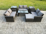 Fimous 7 PCS Outdoor Lounge Sofa Set Wicker PE Rattan Garden Furniture Set with Coffee Table Double Seater Sofa 2 Side Tables Big Footstool Dark Grey Mixed
