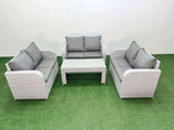 Fimous  6 Seater PE Wicker Rattan Furniture Sofa Sets with Oblong Coffee Table 2 Seater Love Sofa Light Grey