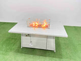 Fimous Rattan Corner Sofa Chair Set Outdoor Furniture Garden Dining Set Gas Fire Pit Table with Temper Glass 3 Footstools Light Grey Mixed