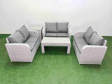 Fimous  6 Seater PE Wicker Rattan Furniture Sofa Sets with Oblong Coffee Table 2 Seater Love Sofa Side Table Light Grey