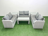 Fimous  6 Seater PE Wicker Rattan Furniture Sofa Sets with Oblong Coffee Table 2 Seater Love Sofa 2 Side Table Light Grey