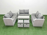 Fimous  8 Seater PE Wicker Rattan Furniture Sofa Sets with Oblong Coffee Table 2 Seater Love Sofa 2 Stool Side Table Light Grey
