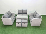 Fimous  8 Seater PE Wicker Rattan Furniture Sofa Sets with Oblong Coffee Table 2 Seater Love Sofa 2 Stool Light Grey