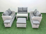 Fimous  9 Seater PE Wicker Rattan Furniture Sofa Sets with Oblong Coffee Table 2 Seater Love Sofa 3 Stool Light Grey