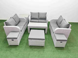 Fimous  9 Seater PE Wicker Rattan Furniture Sofa Sets with Oblong Coffee Table 2 Seater Love Sofa 3 Stool Side Table Light Grey