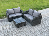 Fimous Rattan Sofa Set Outdoor Garden Furniture Set with Square Coffee Table Loveseat Sofa Dark Grey Mixed