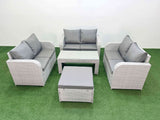 Fimous  7 Seater PE Wicker Rattan Furniture Sofa Sets with Oblong Coffee Table 2 Seater Love Sofa Big Footstool Light Grey