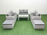 Fimous  8 Seater PE Wicker Rattan Furniture Sofa Sets with Oblong Coffee Table 2 Seater Love Sofa 2 Big Footstool Light Grey
