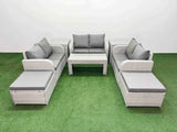 Fimous  8 Seater PE Wicker Rattan Furniture Sofa Sets with Oblong Coffee Table 2 Seater Love Sofa 2 Big Footstool 2 Side Table Light Grey