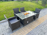 Fimous Rattan Garden Furniture Dining Set 4-seater Patio Rectangular Gas Firepit Table Chairs Outdoor Dark Grey Mixed