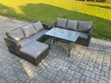 Fimous 7 Seater Garden Furniture Sofa Set Rectangular Dining Table Big Footstool Indoor Outdoor Rattan Set Dark Grey Mixed