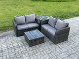 Fimous Rattan Sofa Set Outdoor Garden Furniture Set with Square Coffee Table Loveseat Sofa Side Table Dark Grey Mixed