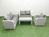 Fimous High Back Poly Rattan Garden Furniture Set with Reclining Chair Loveseat Sofa Oblong Coffee Table Indoor Outdoor Patio  Set Side Table Light Grey