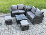 Fimous Rattan Sofa Set Outdoor Garden Furniture Set with Square Coffee Table Loveseat Sofa 2 Small Footstool Side Table Dark Grey Mixed