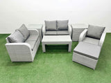 Fimous High Back Poly Rattan Garden Furniture Set with Reclining Chair Loveseat Sofa Oblong Coffee Table Indoor Outdoor Patio  Set Big Stool 2 Side Table Light Grey