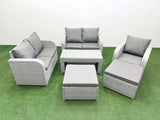 Fimous High Back Poly Rattan Garden Furniture Set with Reclining Chair Loveseat Sofa Oblong Coffee Table Indoor Outdoor Patio  Set 2 Big Stool Light Grey