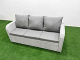 Fimous Outdoor Rattan Garden Furniture Dining Set 6 seater Patio Rectangular Table 3 Seater Sofa Reclining Chair Set with Side Table Big Stool