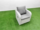 Fimous 11 Seater Wicker PE Rattan Furniture Outdoor Dining Table 3 Seater Sofa Reclining Chair Set with 3 Stools Light Grey
