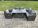 Fimous Rattan Garden Furniture Set with Gas Fire Pit Dining Table,2 Side Tables Indoor Outdoor 6 piece Love Sofa set