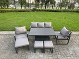 Fimous Aluminium Garden Furniture Sets 8 Seater Outdoor Sofa Set with Adjustable Rising Lifting Dining Table 2 Chairs 3 Footstools