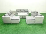 Fimous Outdoor Rattan Garden Furniture Set with Grey Cushions Luxury 12 Seater with 2 Chairs and Coffee Table For Conservatory,Patio