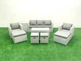 Fimous Outdoor Rattan Garden Furniture Set with Grey Cushions Luxury 9 Seater with 2 Chairs and Coffee Table For Conservatory,Patio