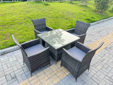 Fimous Rattan Garden Furniture Dining Set 4-seater Patio Square Table Chairs Outdoor Dark Grey Mixed