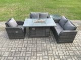 Fimous Rattan Garden Furniture Set with Gas Fire Pit Dining Table,Side Table Indoor Outdoor 5 piece Love Sofa set