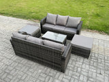 Fimous Outdoor Garden Furniture Sets 8 Seater Wicker Rattan Furniture Sofa Sets with Rectangular Coffee Table 3 Seater Sofa 2 Big Footstool Dark Grey Mixed