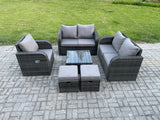 Fimous 6 Piece Garden Furniture Sets 6 Seater Outdoor Patio Furniture Set Weaving Wicker Rattan Sofa Chair and Table with 2 Small Footstools