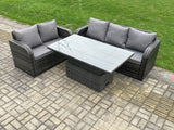 Fimous Outdoor Rattan Garden Furniture Sets Height Adjustable Rising lifting Dining Table Lounge Sofa Set Dark Grey Mixed