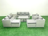 Fimous Rattan Garden Furniture Set Outdoor Lounger Sofa with Coffee Table 4 Footstools Side Table Light Grey Mixed