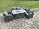 Fimous Rattan Garden Furniture Set with Gas Fire Pit Dining Table,Side Table Indoor Outdoor 5 piece Love Sofa set