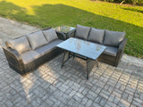 Fimous Garden Furniture Sofa Set Rectangular Dining Table Indoor Outdoor 6 Seater Rattan Set Dark Grey Mixed