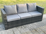 Fimous Outdoor Rattan Garden Furniture Set with 3 Seater Sofa Coffee Table 2 Armchairs 2 Small Footstool Patio Lounge Sofa Set Dark Grey Mixed