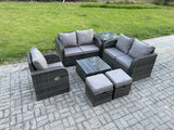 Fimous 7 Piece Garden Furniture Sets 7 Seater Outdoor Patio Furniture Set Weaving Wicker Rattan Sofa Chair and Table with Side Table 2 Small Footstools