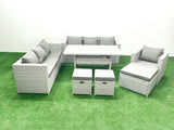 Fimous 8 Pieces Outdoor Rattan Sofa Set with Cushions Patio Garden Furniture Sets with Armchair Dining Table Side Table 3 Footstools