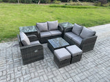 Fimous PE Rattan Garden Furniture Sets Outdoor Love Sofa Chair Set Square Coffee Table 2 Side Tables 2 Small Footstools