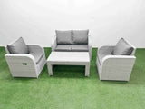 Fimous Light Grey PE Wicker Rattan Garden Furniture Set Sofa Set Reclining Adjustable Chair Oblong Coffee Table 4 Seater