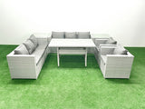 Fimous Rattan Garden Furniture Set Outdoor 8 Seater Patio Dinin g Sofa Sets with Dining Table 2 Chairs 2 Side Tables Light Grey Mixed