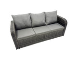 Fimous Garden Outdoor Rattan Furniture Set Rattan 3 Seater Sofa with 2 Big Stool Dark Grey Mixed