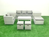 Fimous Rattan Garden Furniture Set Outdoor Lounger Sofa with Coffee Table 3 Footstools 2 Side Tables Light Grey Mixed 7 Seater