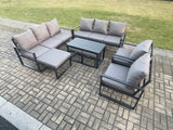 Fimous Aluminium Outdoor Garden Furniture Lounge Sofa 2 PC Chairs Oblong Coffee Table Sets with 3 Footstools Dark Grey