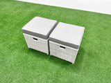 Fimous Patio Garden Furniture Sets with Black Glass Top Dining Table 3 Seater Sofa 3 Stool Light Grey