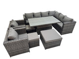 Fimous 11 Seater Rattan Height Adjustable Rising Lifting Table Corner Sofa Sets with 2 Chairs 3 Stool Dark Grey Mixed