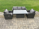 Fimous Rattan Outdoor Garden Furniture Sets Height Adjustable Rising lifting Dining Table Lounge Sofa Set With Reclining Chair Dark Grey Mixed